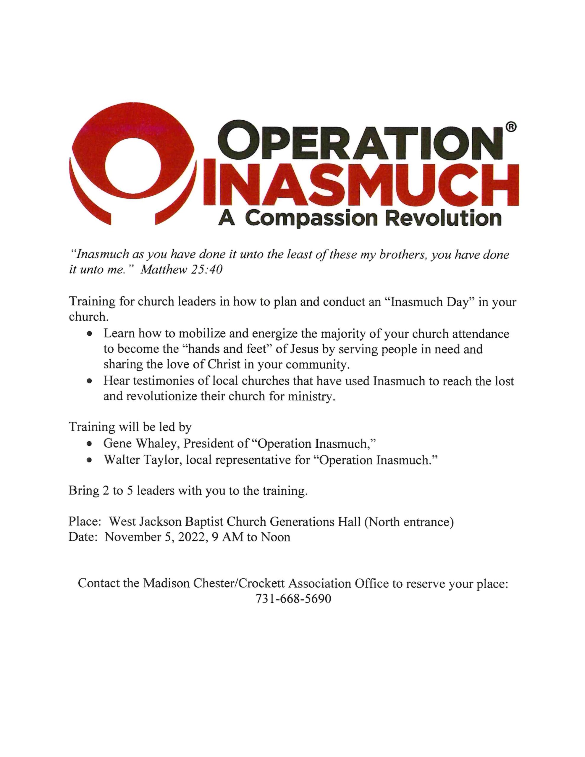 Operation Inasmuch Training