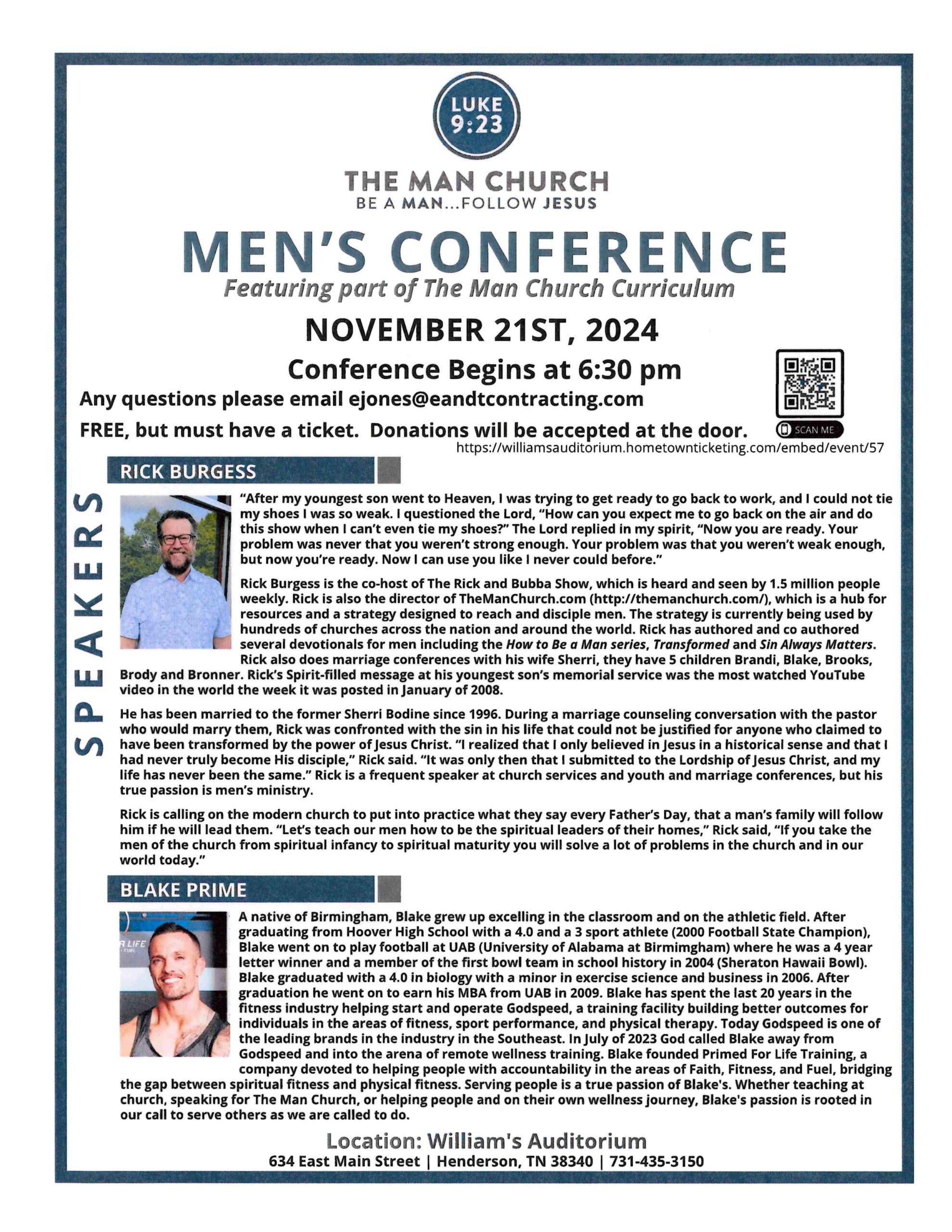 You are currently viewing November 21: The Man Church Men’s Conference at Williams’ Auditorium, Henderson beginning at 6:30 p.m.