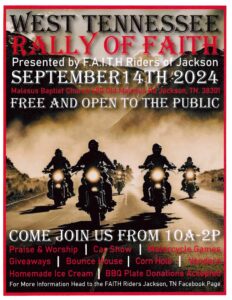 Read more about the article West Tennessee Rally of Faith: September 14, 2024 at Malesus Baptist Church, Jackson from 10 a.m. – 2 p.m.